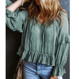 SAGE+FIG Boho Contrast Zigzag Trim Gauze Button-Up Shirt